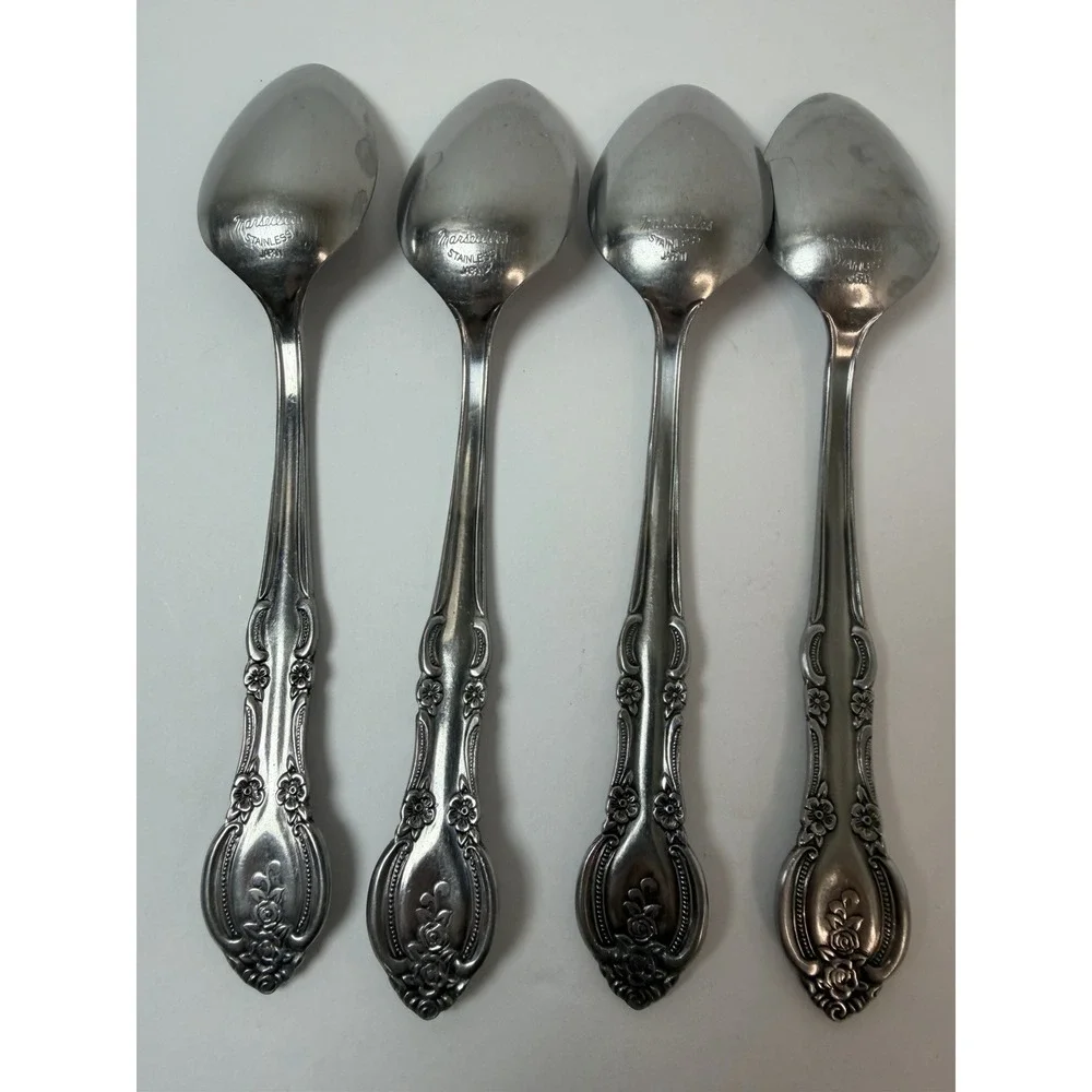 Marseilles Stainless Flatware 4 Teaspoons Floral Vintage Japan